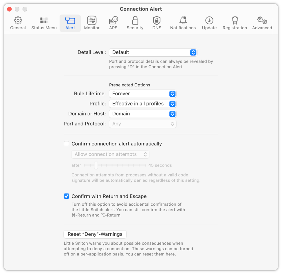 Connection Alert Settings