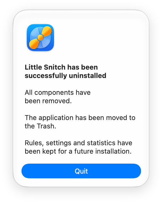 Uninstall Little Snitch finished