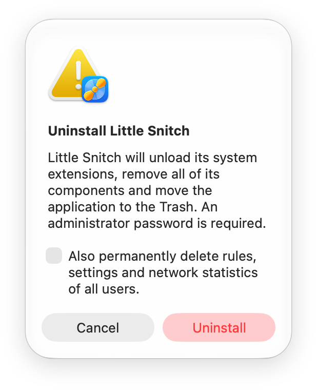 Uninstall Little Snitch dialog