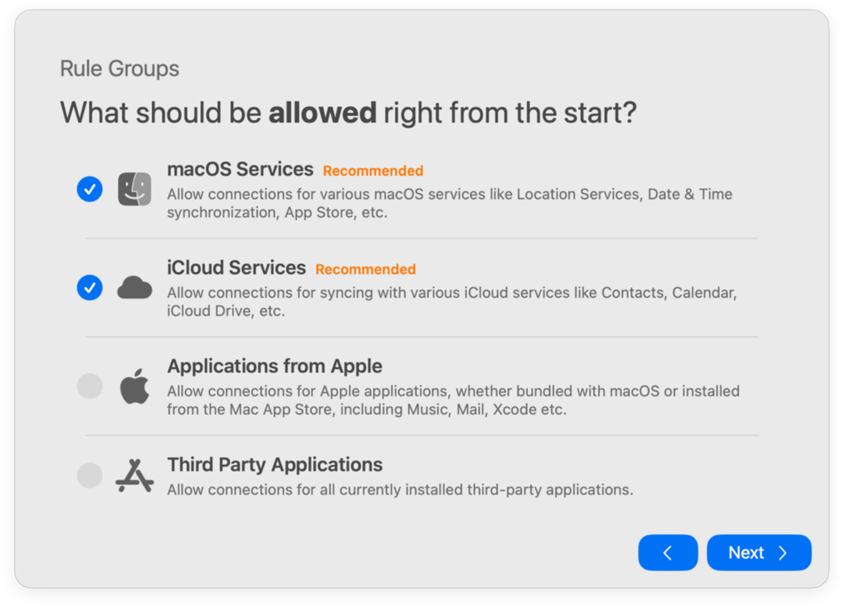 Welcome Window - Rule Groups