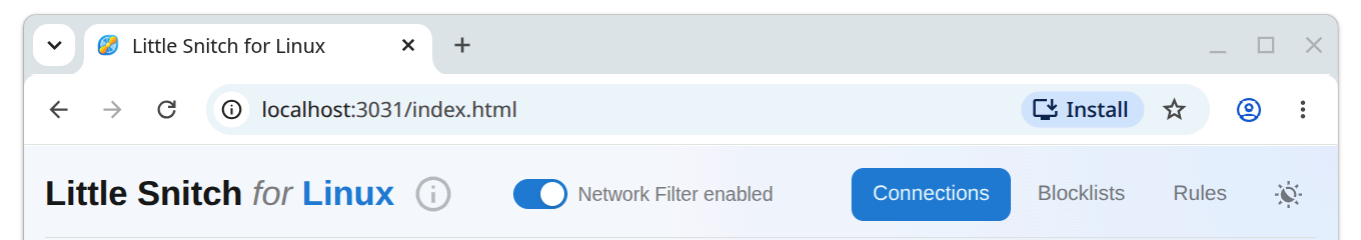 Chromium address bar with the PWA install icon highlighted