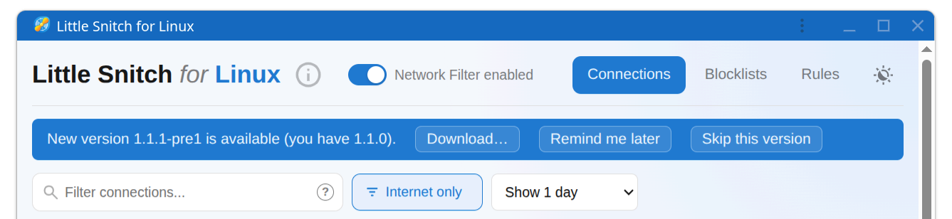 Update banner in the UI announcing a new version, with download and release notes links