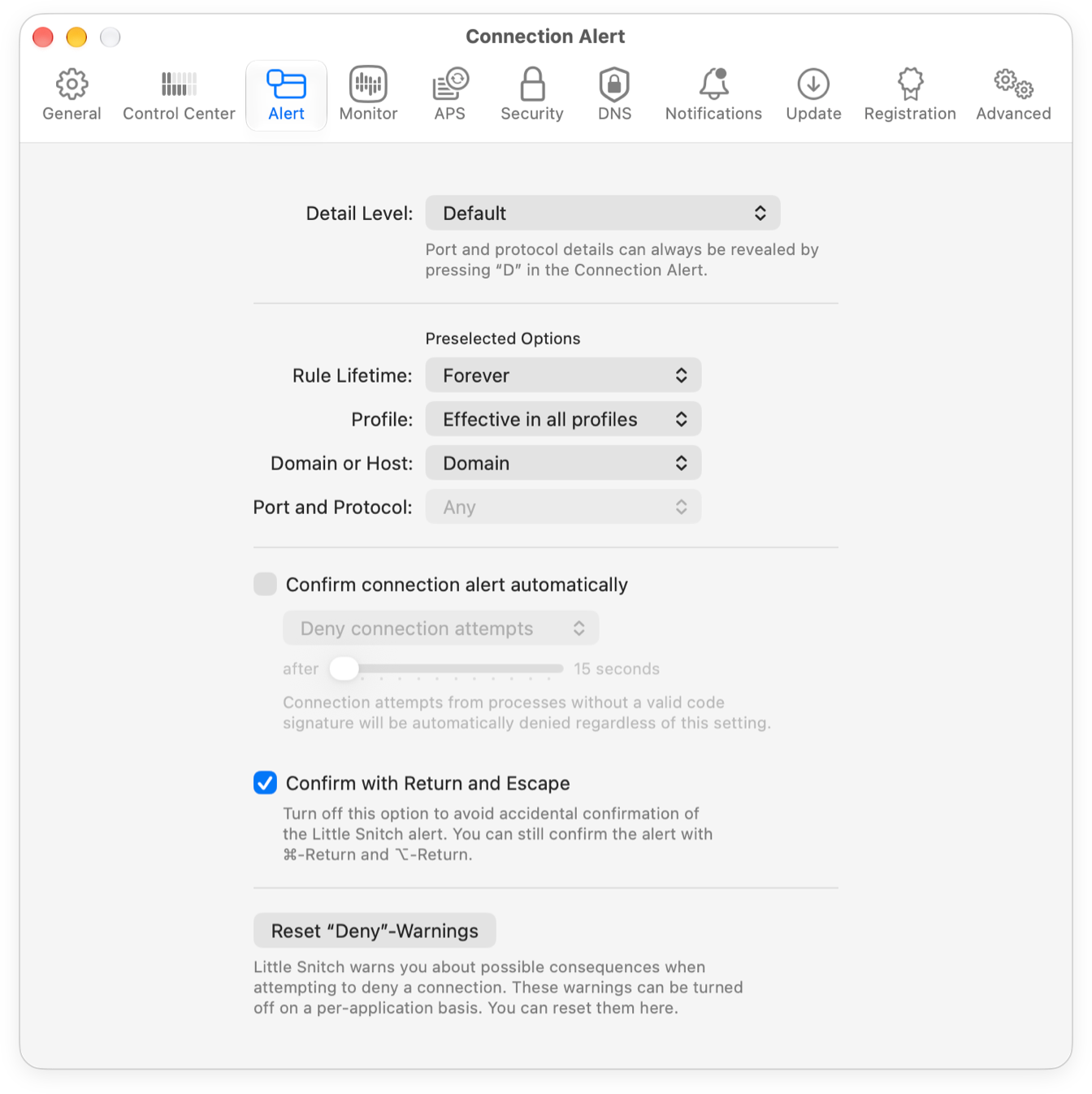 Connection Alert Settings