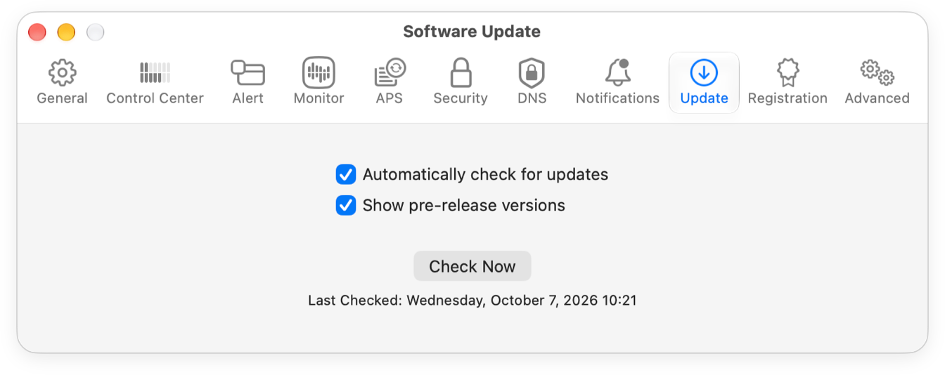 Software Update Settings